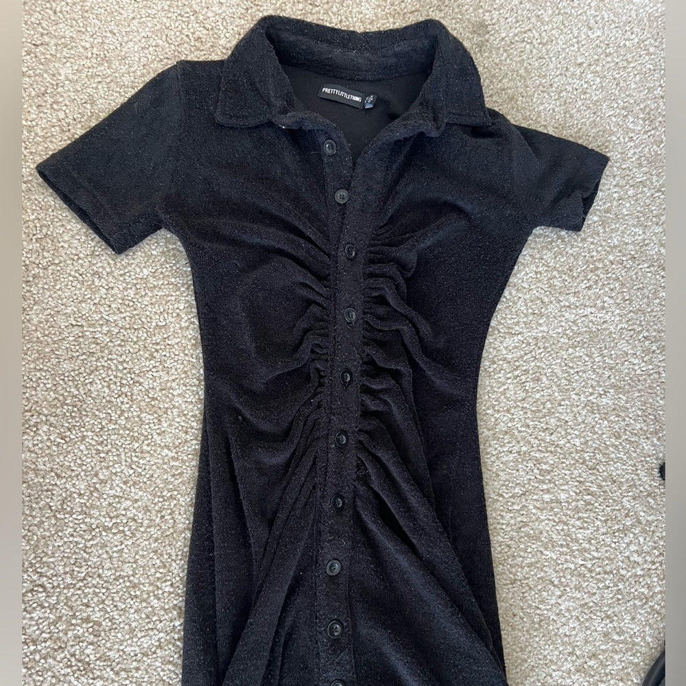 Black terry cloth button up dress